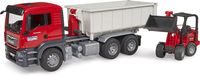 Produktbild: Bruder LKW Modell MAN TGS mit Abrollcontainer + Sch&auml;ffer Hoflader Fertigmodell