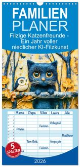 Produktbild: Familienplaner 2026 - Filzige Katzenfreunde - Ein Jahr voller niedlicher KI-Filzkunst mit 5 Spalten (Wandkalender, 21 x 45 cm) CALVENDO