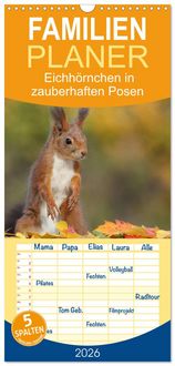 Produktbild: Familienplaner 2026 - Eichh&ouml;rnchen in zauberhaften Posen mit 5 Spalten (Wandkalender, 21 x 45 cm) CALVENDO