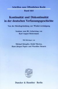 Bild vom Artikel Kontinuität und Diskontinuität in der deutschen Verfassungsgeschichte. vom Autor Michael Kloepfer