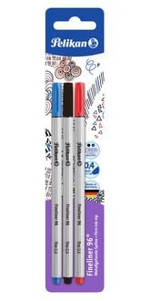 Produktbild: Pelikan Fineliner 96&reg;, in den Farben Schwarz, Blau, Rot, 3er Set