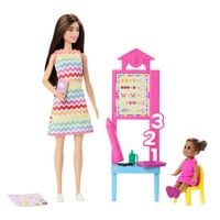 Produktbild: Barbie-Puppe Lehrerin mit brünetter Modepuppe, 1 Kleinkind-Puppe und Unterrichtszubehör