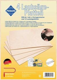 Produktbild: PEBARO 327/130-5 - 4 Sperrholzplatten aus Birkenholz, gr&ouml;&szlig;e DIN A4, mit 12 Laubs&auml;gebl&auml;ttern, 12 Laubs&auml;gebl&auml;tter, 4 Motivvorlagen