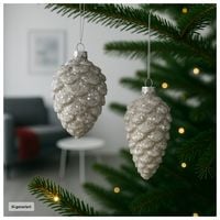 Produktbild: HTI-Living HTI-Living Weihnachtsbaumbehang 2er Set Zapfen Wei&szlig; Glitzer