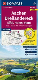 Produktbild: KOMPASS Fahrradkarte 3324 Aachen, Dreil&auml;ndereck, Eifel, Hohes Venn mit Knotenpunkten 1:70.000