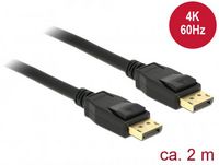 Produktbild: Delock DisplayPort Anschlusskabel DisplayPort Stecker, DisplayPort Stecker 2.00 m Schwarz 83806 vergoldete Steckkontakte DisplayPort-Kabel