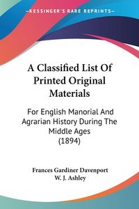 Produktbild: A Classified List Of Printed Original Materials