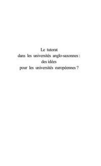 Produktbild: LE TUTORAT DANS LES UNIVERSITES ANGLO-SAXONNES : des idees pour les universites francophones ?