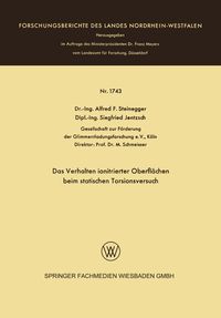 Produktbild: Das Verhalten ionitrierter Oberfl&auml;chen beim statischen Torsionsversuch