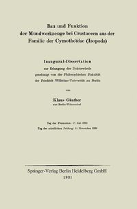 Produktbild: Bau und Funktion der Mundwerkzeuge bei Crustaceen aus der Familie der Cymotho&iuml;dae (Isopoda)