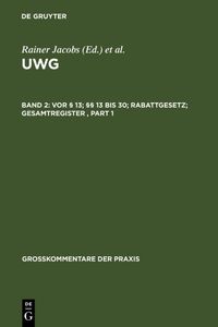 Produktbild: UWG / Vor &sect; 13; &sect;&sect; 13 bis 30; Rabattgesetz; Gesamtregister