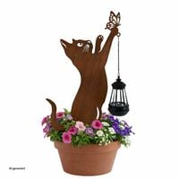 Produktbild: HTI-Living Gartenstecker Katze mit Lampe Metall Rostoptik Gartendeko mit Laterne