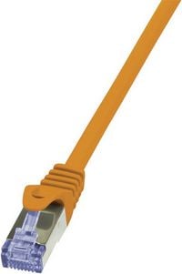 Produktbild: LogiLink CQ3058S RJ45 Patchkabel CAT 6a S/FTP 2.00 m Orange Flammwidrig, mit Rastnasenschutz 1 St.