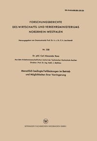 Produktbild: Menschlich bedingte Fehlleistungen im Betrieb und M&ouml;glichkeiten ihrer Verringerung