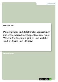 Produktbild: P&auml;dagogische und didaktische Ma&szlig;nahmen zur schulischen Hochbegabtenf&ouml;rderung. Welche Ma&szlig;nahmen gibt es und welche sind wirksam und effektiv?