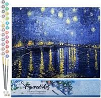 Produktbild: FiguredArt PN803 - Malen nach Zahlen, Sternennacht &uuml;ber der Rhone Van Gogh, Leinwand 40x50cm ohne Rahmen, Malset, Paint by Numbers