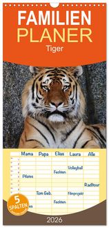 Produktbild: Familienplaner 2026 - Tiger mit 5 Spalten (Wandkalender, 21 x 45 cm) CALVENDO