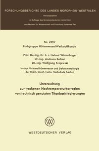 Produktbild: Untersuchung zur trockenen Hochtemperaturkorrosion von technisch genutzten Titanbasislegierungen