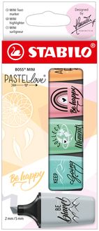 STABILO Textmarker BOSS® MINI Pastellove Grau/Rouge/Türkis/Orange/Fuchsie/Minzgrün 5er Set