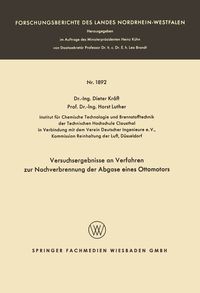 Produktbild: Versuchsergebnisse an Verfahren zur Nachverbrennung der Abgase eines Ottomotors