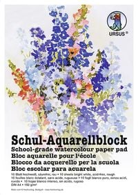 Produktbild: URSUS Zeichen und K&uuml;nstlerbedarf Schul-Aquarellblock 150 g/m&sup2;, DIN A4, 10 Blatt hochwei&szlig;