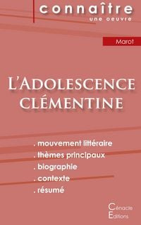 Produktbild: Fiche de lecture L'Adolescence cl&eacute;mentine de Cl&eacute;ment Marot (Analyse litt&eacute;raire de r&eacute;f&eacute;rence et r&eacute;sum&eacute; complet)