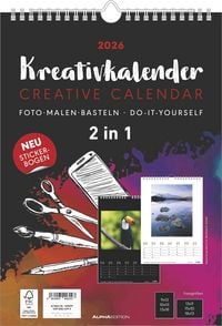 Produktbild: Kreativ-Kalender A4 - 2 in 1: schwarz und weiss 2026 - 21 x 29,7 - Foto, Malen, Basteln - datiert - Kreativkalender - Foto-Kalender - Alpha Edition