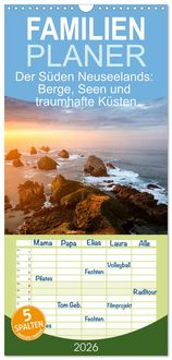 Produktbild: Familienplaner 2026 - Der S&uuml;den Neuseelands: Berge, Seen und traumhafte K&uuml;sten mit 5 Spalten (Wandkalender, 21 x 45 cm) CALVENDO