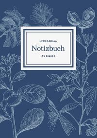 Produktbild: Notizbuch sch&ouml;n gestaltet mit Leseband - A5 Hardcover blanko - 100 Seiten 90g/m&sup2; - floral dunkelblau