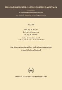 Produktbild: Der Magnetbandspeicher und seine Anwendung in der Schallme&szlig;technik