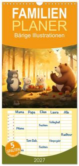 Produktbild: Familienplaner 2027 - B&auml;rige Illustrationen mit 5 Spalten (Wandkalender, 21 x 45 cm) CALVENDO