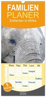 Produktbild: Familienplaner 2026 - Elefanten in Afrika mit 5 Spalten (Wandkalender, 21 x 45 cm) CALVENDO