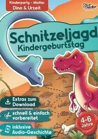 Produktbild: Schnitzeljagd Kindergeburtstag mit Audio-Geschichte "Auf den Spuren des Dinosaurier-Schatzes" f&uuml;r Kinder von 4-6 Jahren