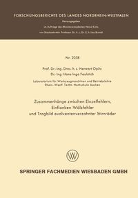 Produktbild: Zusammenh&auml;nge zwischen Einzelfehlern, Einflanken-W&auml;lzfehler und Tragbild evolventenverzahnter Stirnr&auml;der