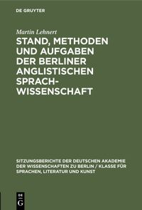 Produktbild: Stand, Methoden und Aufgaben der Berliner Anglistischen Sprachwissenschaft