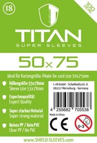 Produktbild: Shield Titan 18 - 100 Super Sleeves f&uuml;r Kartengr&ouml;&szlig;e 50 x 75 mm
