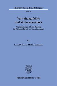 Produktbild: Verwaltungsfehler und Vertrauensschutz.