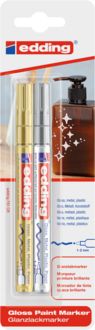 Produktbild: edding 751 Lackmarker medium, 2er Set gold/silber