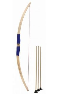 Produktbild: BestSaller 1271 - Kinder-Bogen mit Loch inkl. 3 Pfeilen, Buchenholz, 80cm, Holz-Bogen, Griff mit blauer Kunststoffwickelung