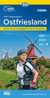 Produktbild: ADFC-Regionalkarte Ostfriesland, 1:75.000, mit Tagestourenvorschl&auml;gen, rei&szlig;- und wetterfest, E-Bike-geeignet, GPS-Tracks-Download
