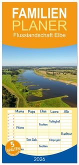 Produktbild: Familienplaner 2026 - Flusslandschaft Elbe mit 5 Spalten (Wandkalender, 21 x 45 cm) CALVENDO
