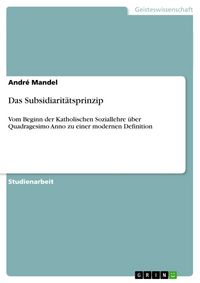 Produktbild: Das Subsidiarit&auml;tsprinzip