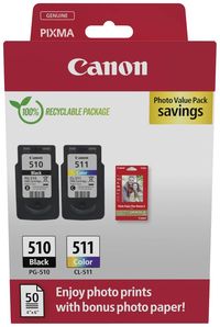 Produktbild: Canon Druckerpatrone PG-510/CL-511 Photo Value Pack Original 2er-Pack Schwarz, Transparent, Magenta, Gelb 2970B017