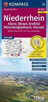 Produktbild: KOMPASS Fahrradkarte 3323 Niederrhein, Kleve, Wesel, Krefeld, M&ouml;nchengladbach, Viersen mit Knotenpunkten 1:70.000