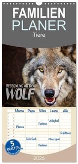 Produktbild: Familienplaner 2026 - Begegnung mit dem Wolf mit 5 Spalten (Wandkalender, 21 x 45 cm) CALVENDO