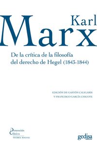 Produktbild: De la cr&iacute;tica de la filosof&iacute;a del derecho de Hegel (1843-1844)