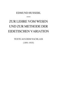 Produktbild: Zur Lehre vom Wesen und zur Methode der eidetischen Variation