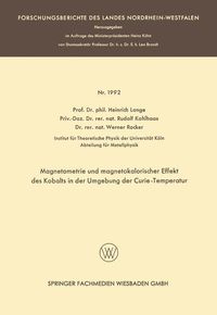 Produktbild: Magnetometrie und magnetokalorischer Effekt des Kobalts in der Umgebung der Curie-Temperatur