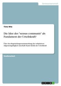 Produktbild: Die Idee des "sensus communis" als Fundament der Urteilskraft?