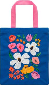 Produktbild: Bunte Blumengr&uuml;&szlig;e Bestickter Stoffbeutel royalblau